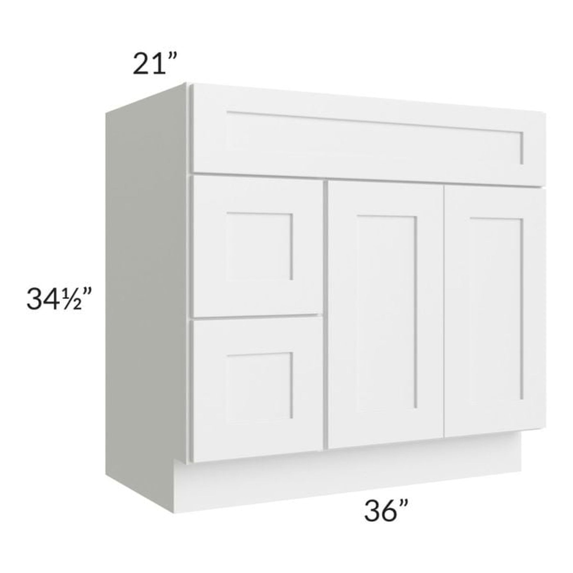 RTA Asheville White Shaker 36" Vanity Sink Base Cabinet (Drawers on Left)