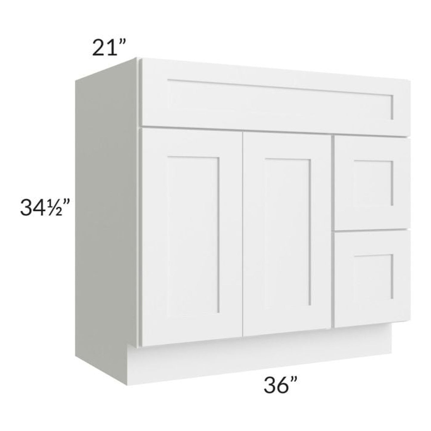 RTA Asheville White Shaker 36" Vanity Sink Base Cabinet (Drawers on Right)