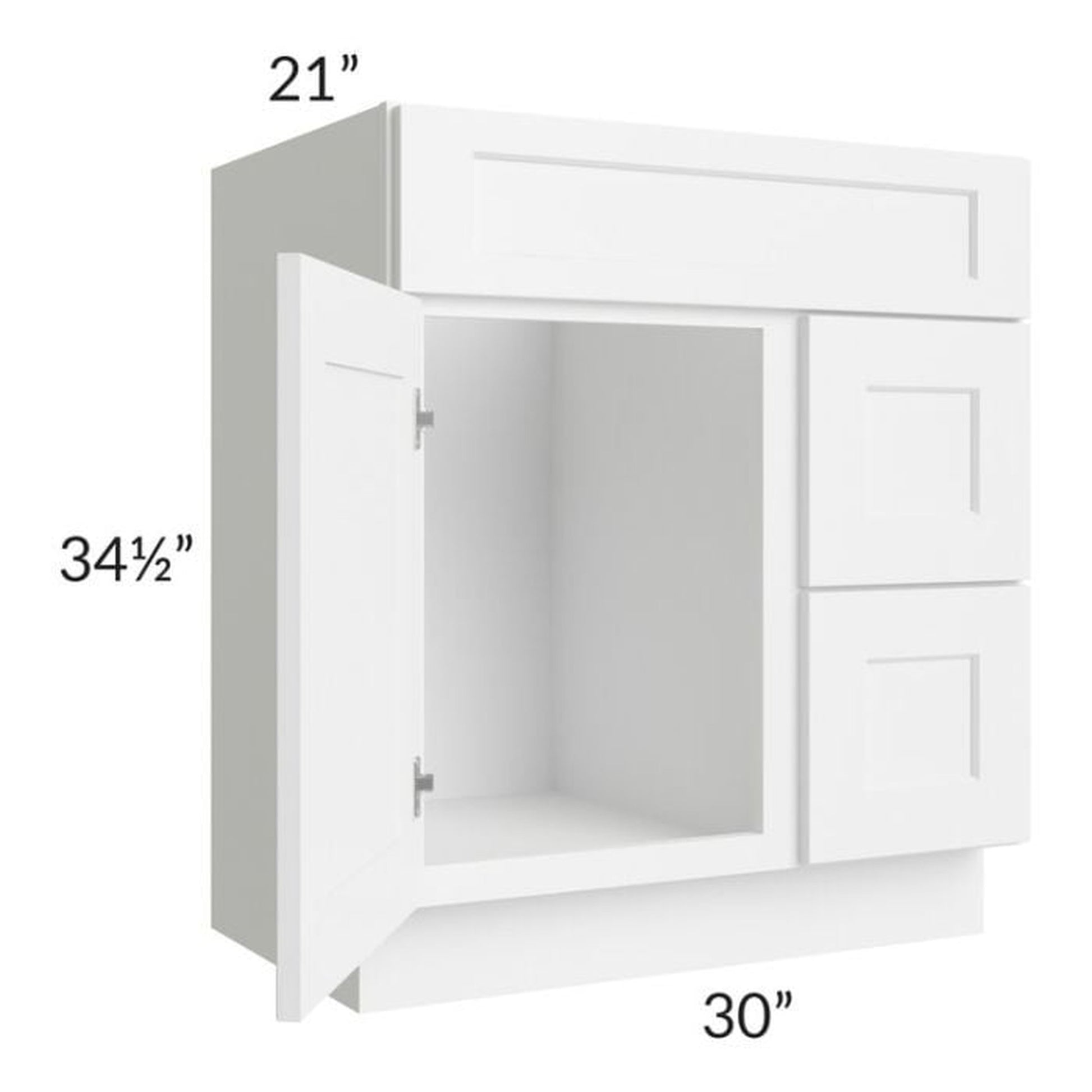 RTA Aspen White Shaker 30" Bathroom Vanity With 1 Door On The Left