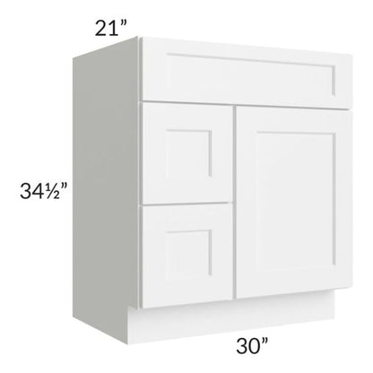 RTA Aspen White Shaker 30" Bathroom Vanity With 1 Door On The Right