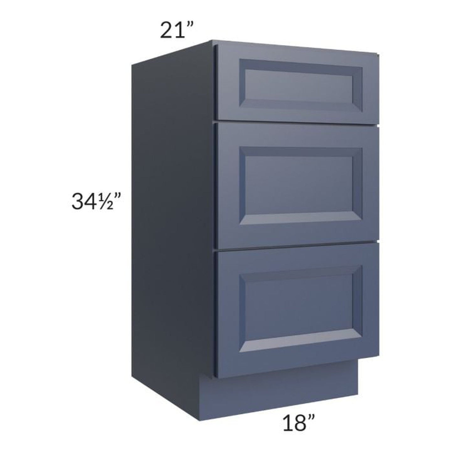 RTA Bayville Blue 18" 3-Drawer Vanity Base Cabinet