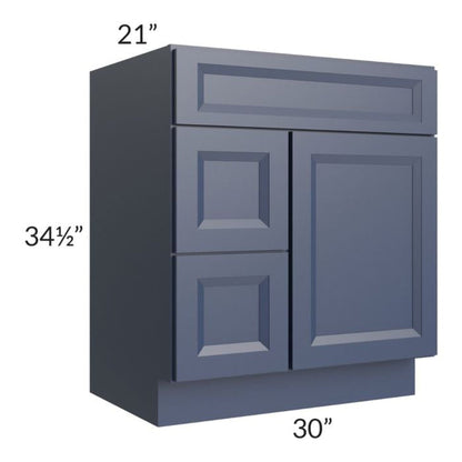 RTA Bayville Blue 30" Vanity Sink Base Cabinet (Drawers on Left)