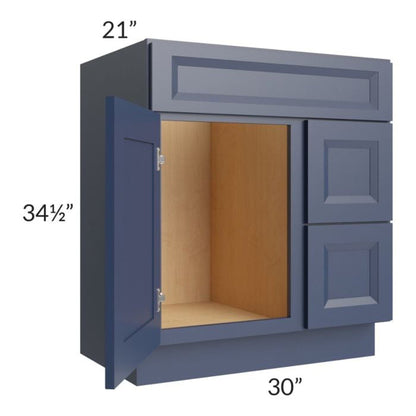 RTA Bayville Blue 30" Vanity Sink Base Cabinet (Drawers on Right)