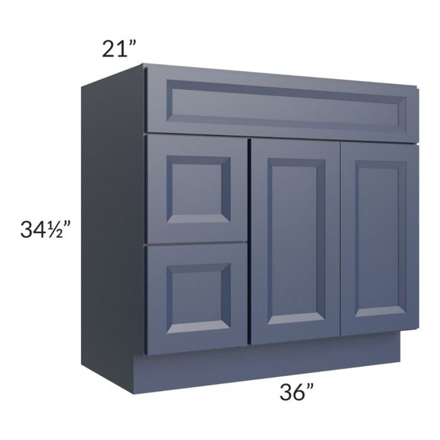 RTA Bayville Blue 36" Vanity Sink Base Cabinet (Drawers on Left)