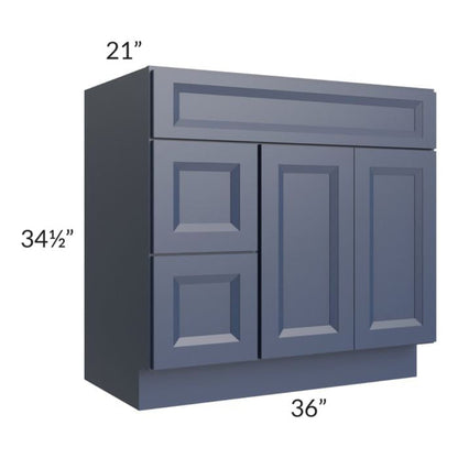 RTA Bayville Blue 36" Vanity Sink Base Cabinet (Drawers on Left)