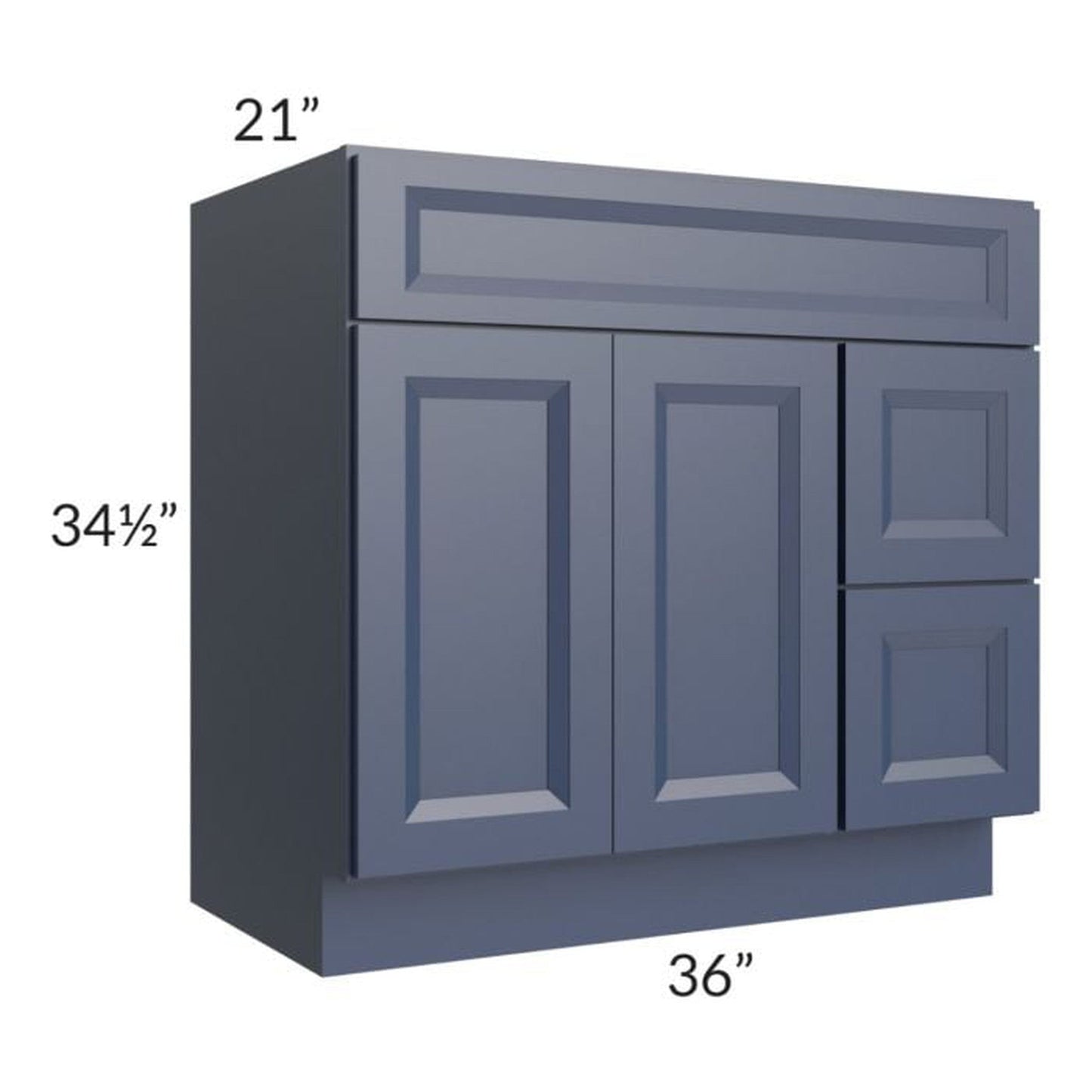 RTA Bayville Blue 36" Vanity Sink Base Cabinet (Drawers on Right)