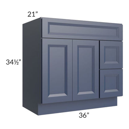 RTA Bayville Blue 36" Vanity Sink Base Cabinet (Drawers on Right)