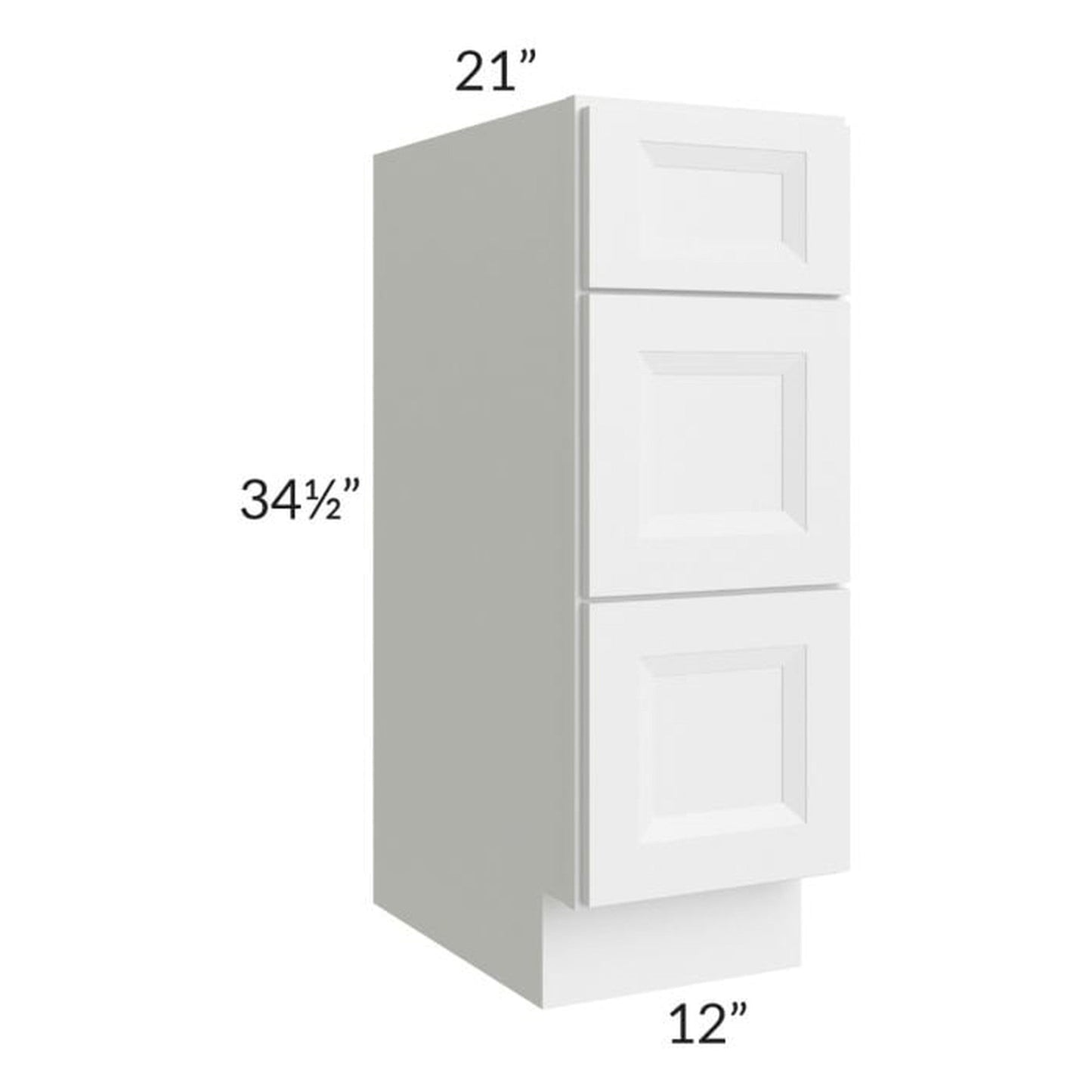 RTA Bayville White 12" 3-Drawer Vanity Base Cabinet