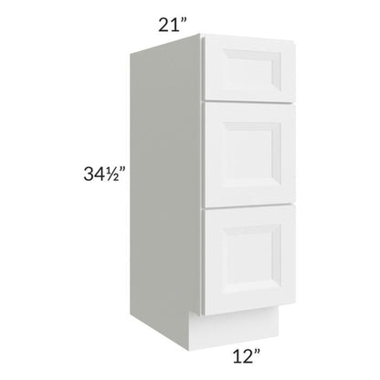 RTA Bayville White 12" 3-Drawer Vanity Base Cabinet