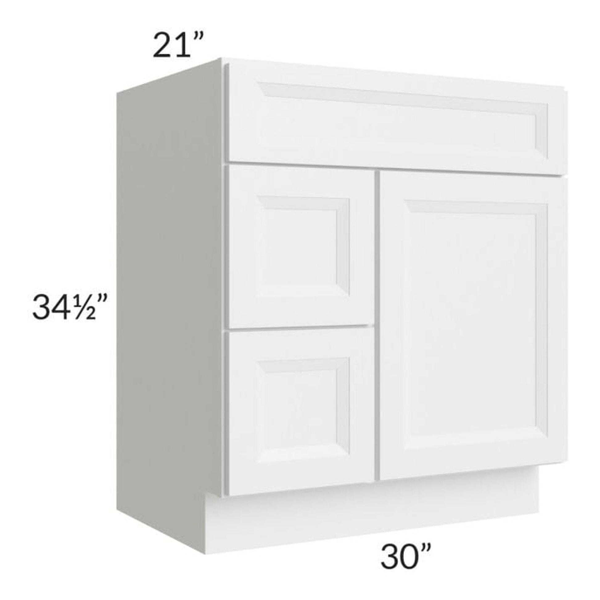 RTA Bayville White 30" Vanity Sink Base Cabinet (Drawers on Left)