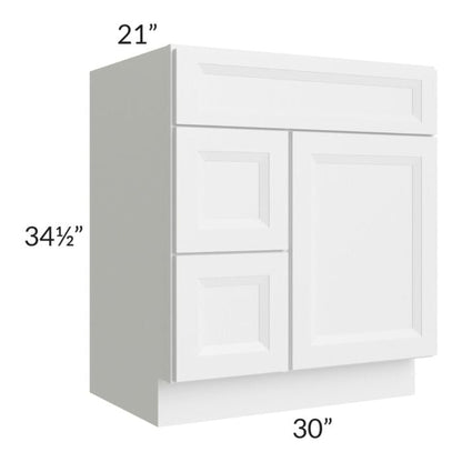 RTA Bayville White 30" Vanity Sink Base Cabinet (Drawers on Left)