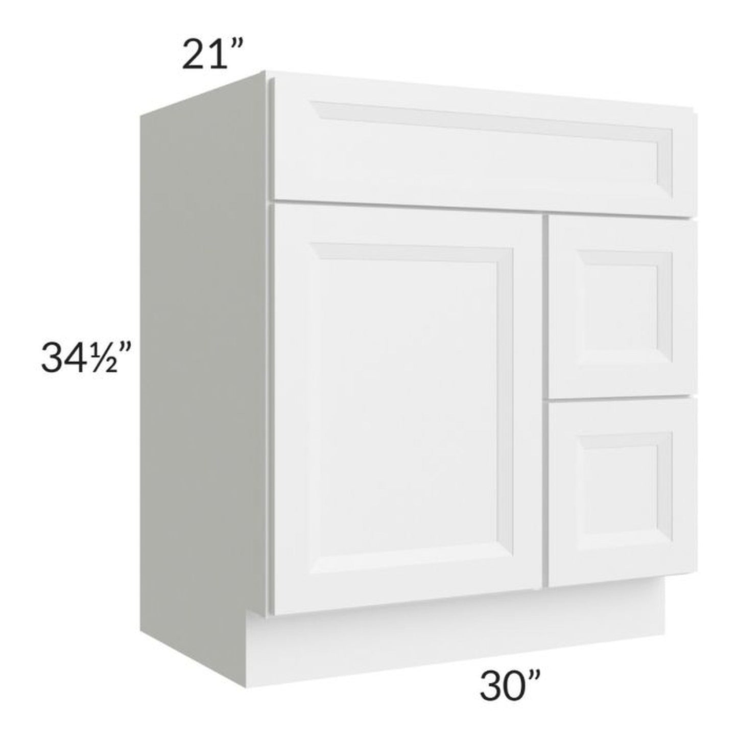 RTA Bayville White 30" Vanity Sink Base Cabinet (Drawers on Right)