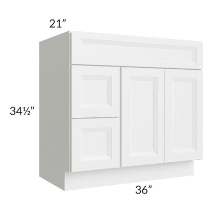 RTA Bayville White 36" Vanity Sink Base Cabinet (Drawers on Left)