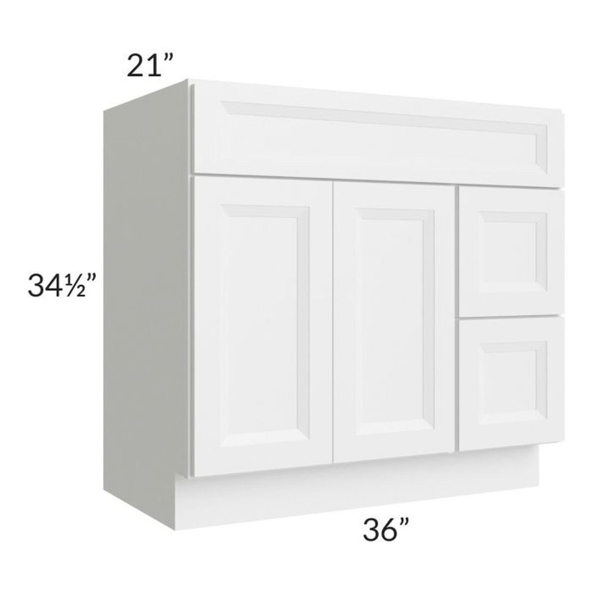 RTA Bayville White 36" Vanity Sink Base Cabinet (Drawers on Right)