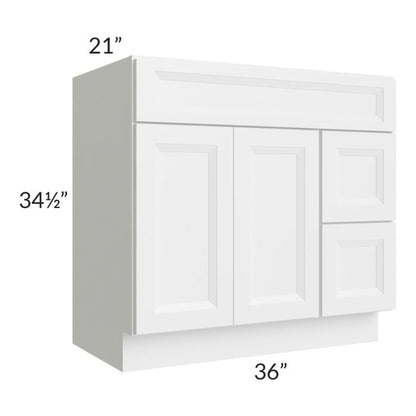 RTA Bayville White 36" Vanity Sink Base Cabinet (Drawers on Right)