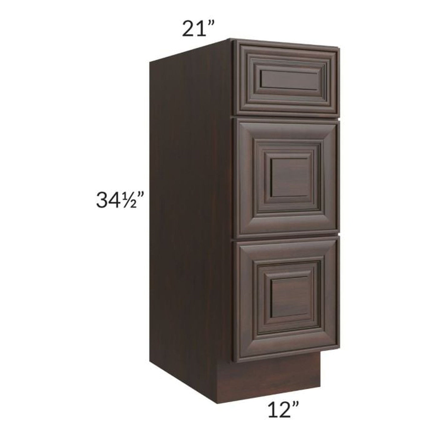 RTA Biscotti Cafe Glazed 12" Vanity Three Drawer Base Cabinet