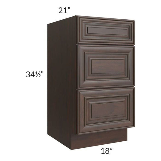 RTA Biscotti Cafe Glazed 18" Vanity Three Drawer Base Cabinet