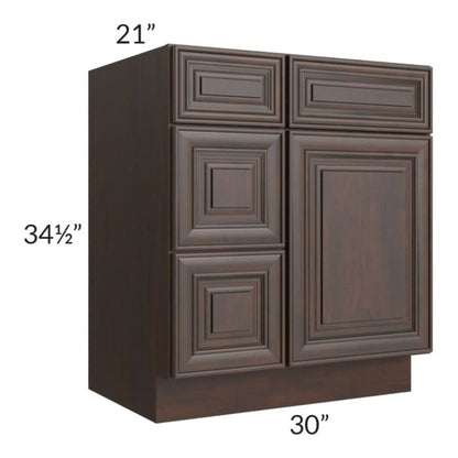 RTA Biscotti Cafe Glazed 30" Vanity Sink Base Cabinet (Drawers on Left)