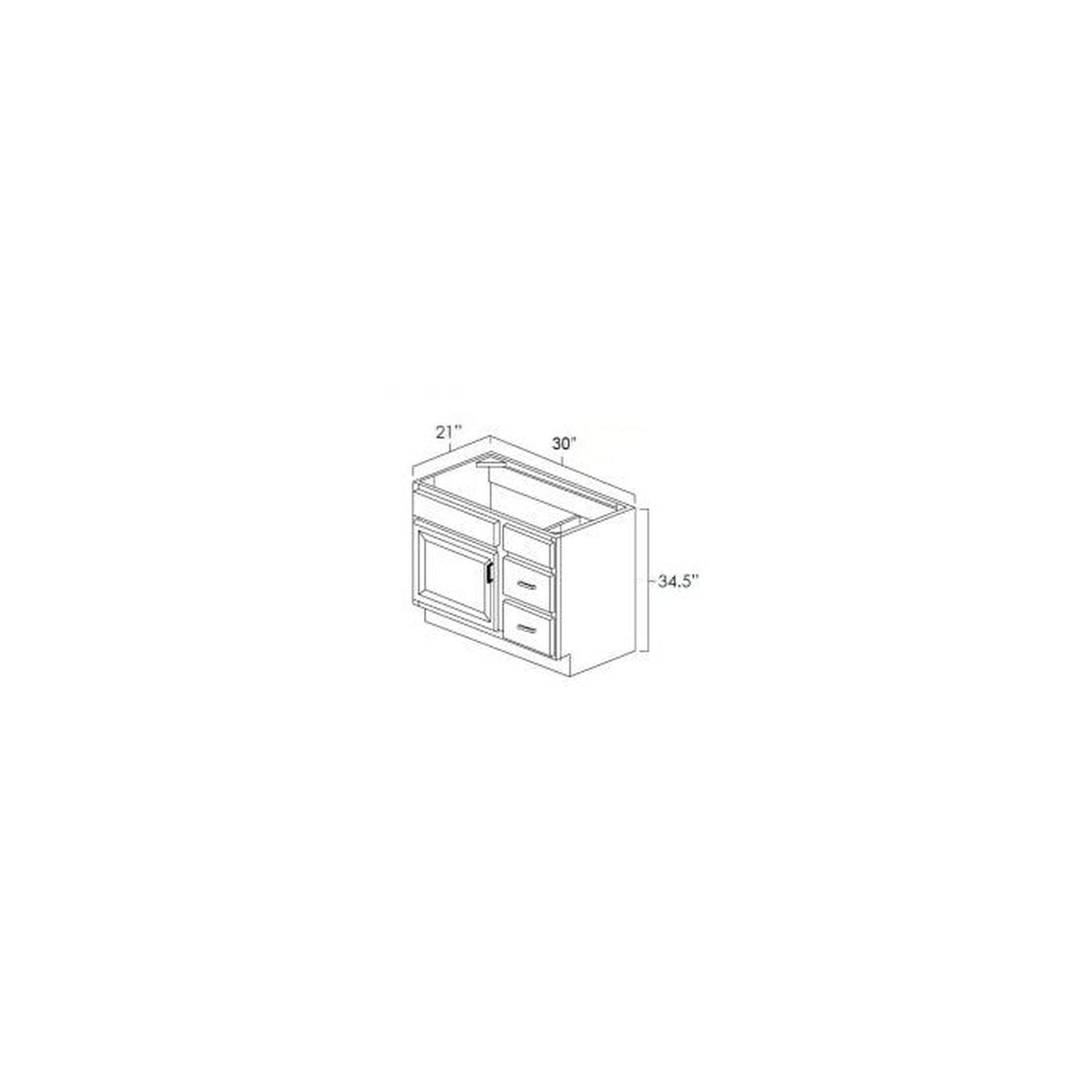 RTA Biscotti Cafe Glazed 30" Vanity Sink Base Cabinet (Drawers on Right)