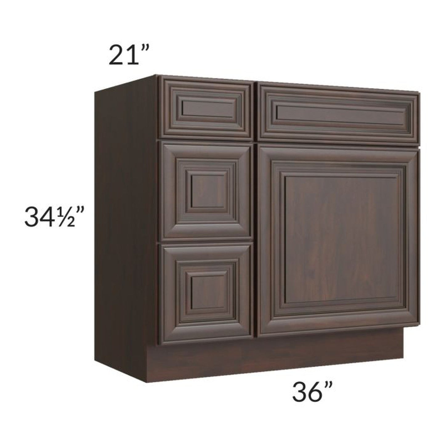 RTA Biscotti Cafe Glazed 36" Vanity Sink Base Cabinet (Drawers on Left)