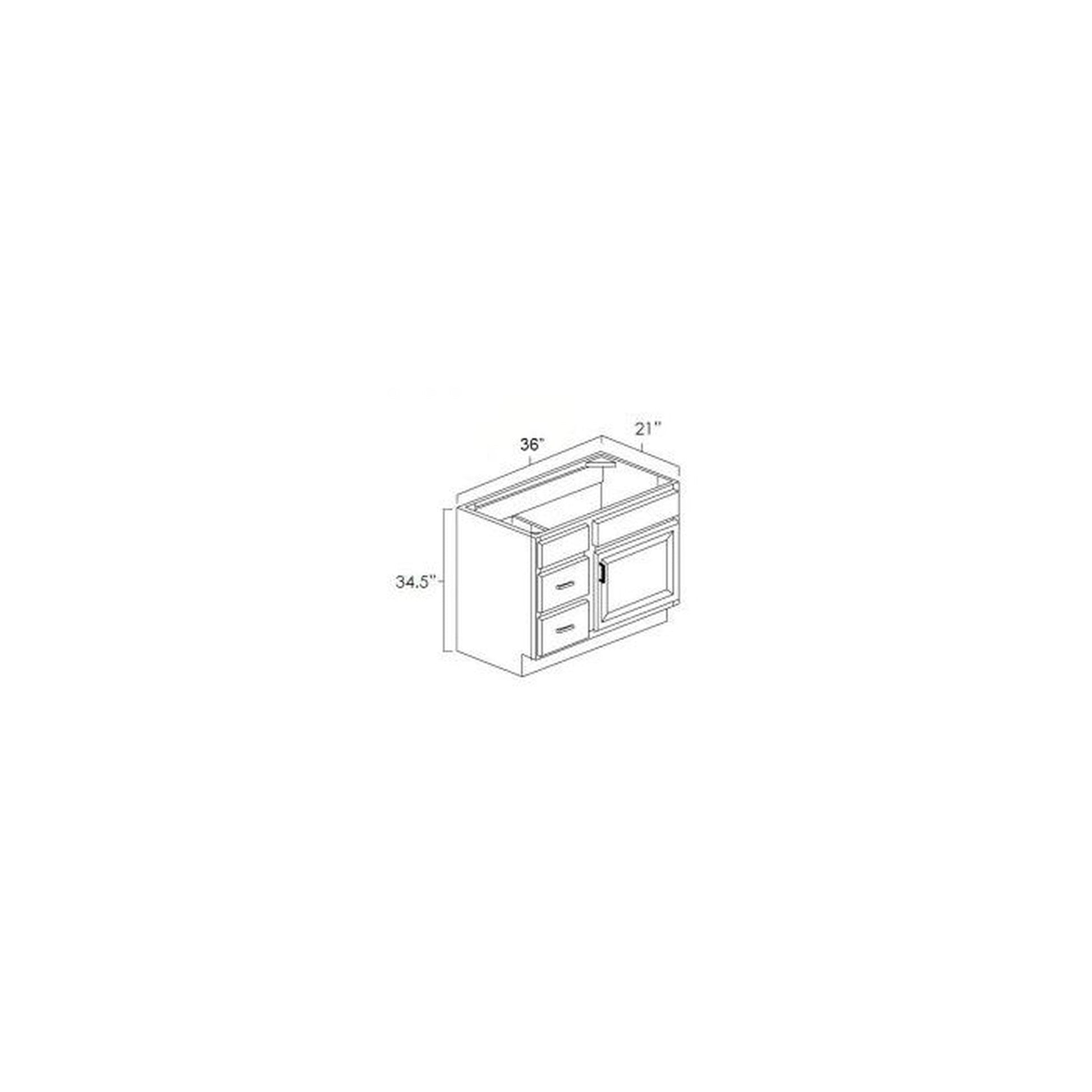 RTA Biscotti Cafe Glazed 36" Vanity Sink Base Cabinet (Drawers on Left)