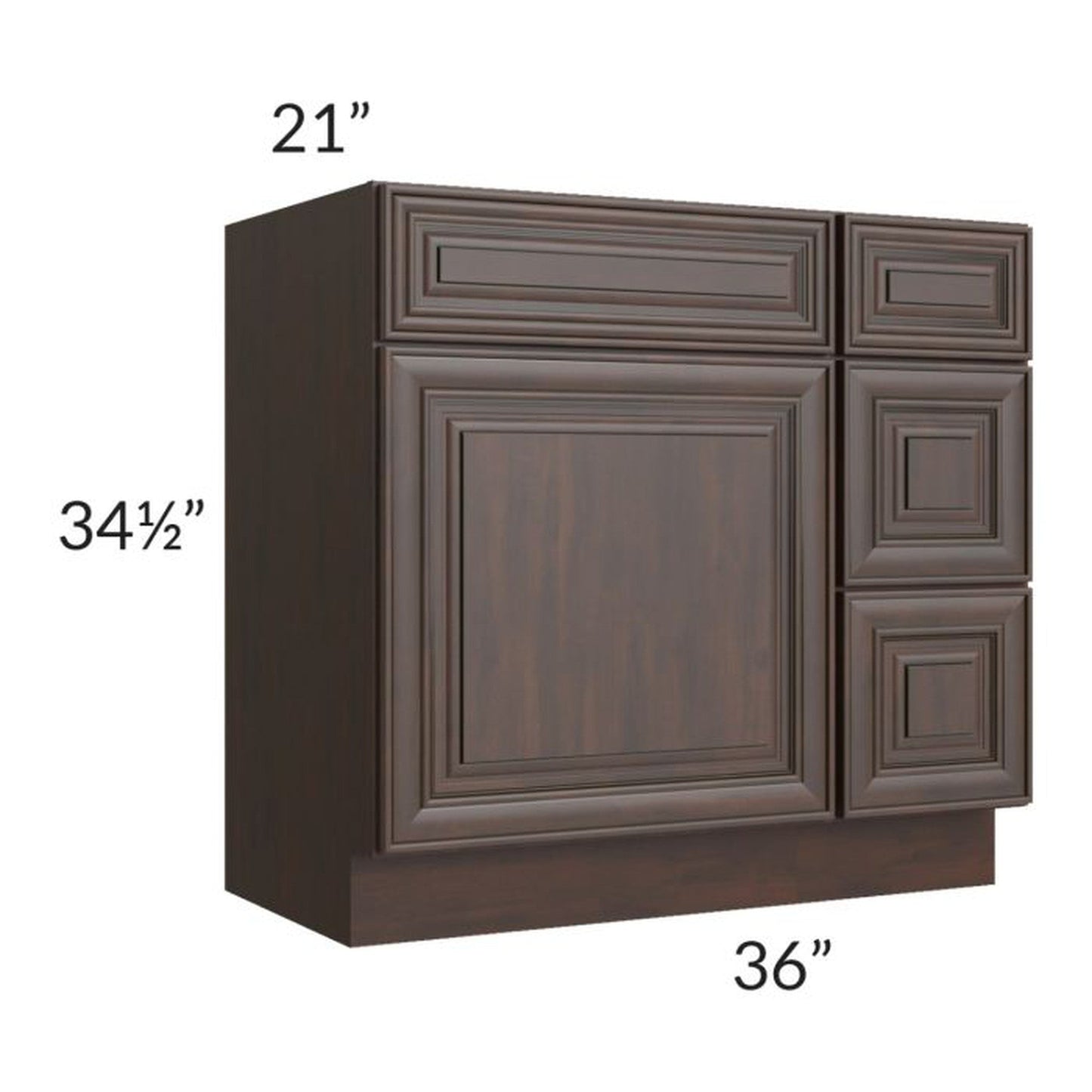 RTA Biscotti Cafe Glazed 36" Vanity Sink Base Cabinet (Drawers on Right)