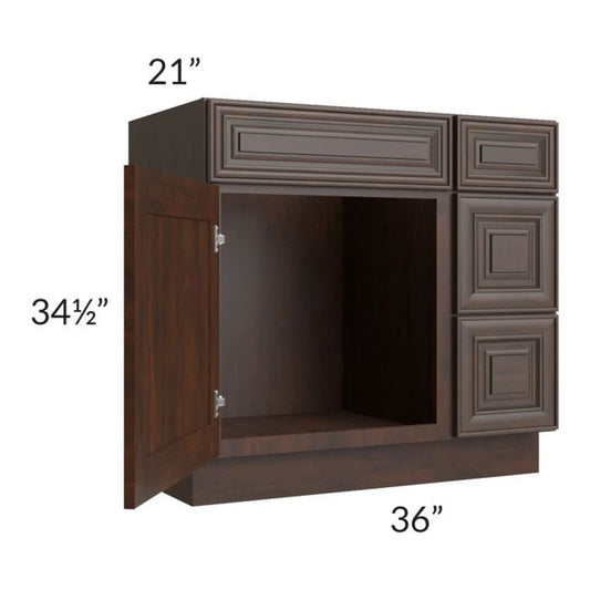 RTA Biscotti Cafe Glazed 36" Vanity Sink Base Cabinet (Drawers on Right)