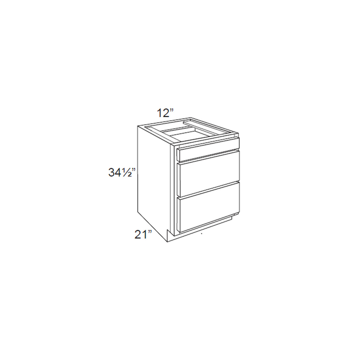 RTA Brilliant White Shaker 12" 3-Drawer Vanity Base Cabinet with 2 Decorative End Panels