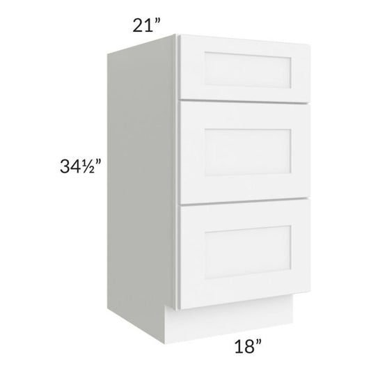 RTA Brilliant White Shaker 18" 3-Drawer Vanity Base Cabinet with 1 Decorative End Panel