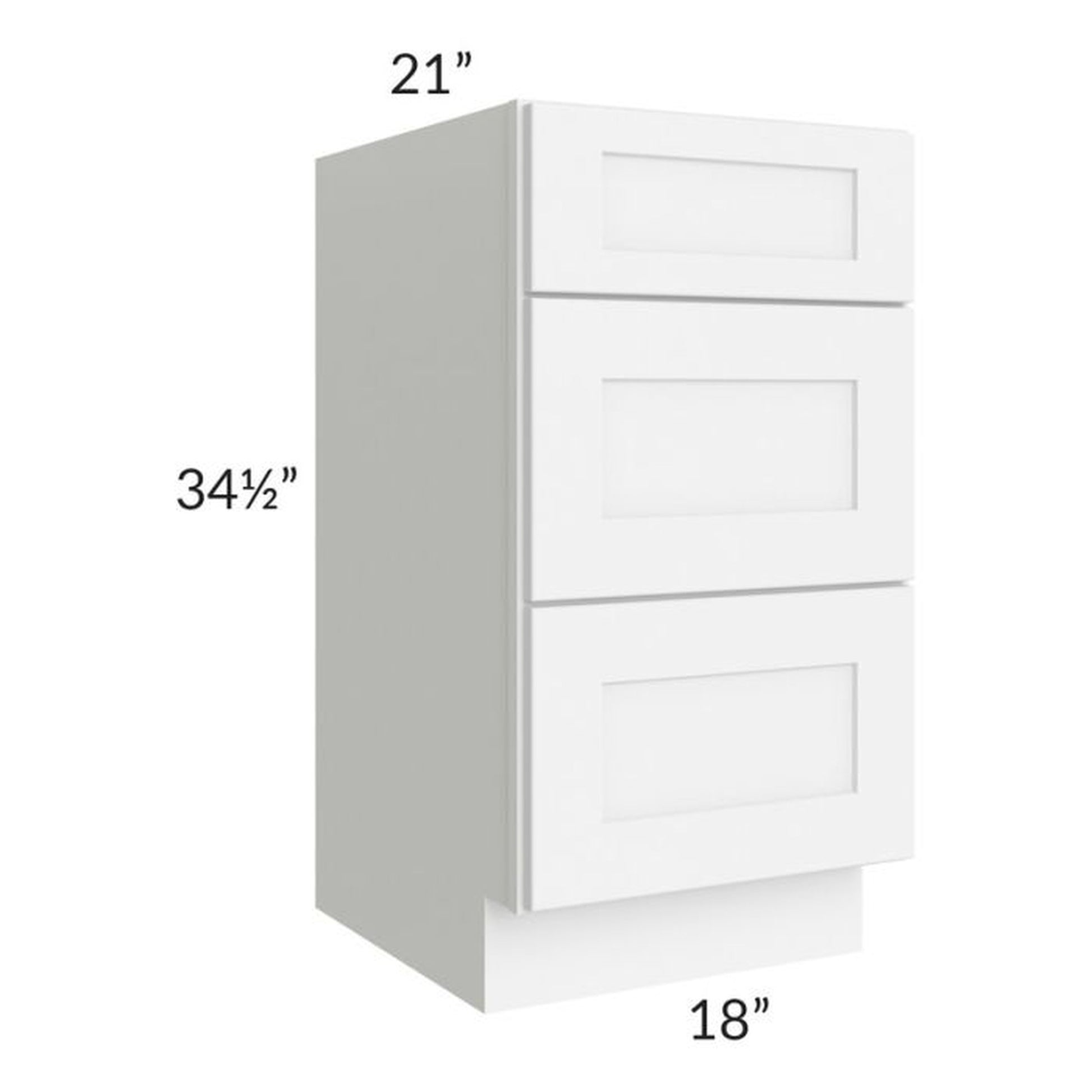 RTA Brilliant White Shaker 18" 3-Drawer Vanity Base Cabinet with 2 Decorative End Panels