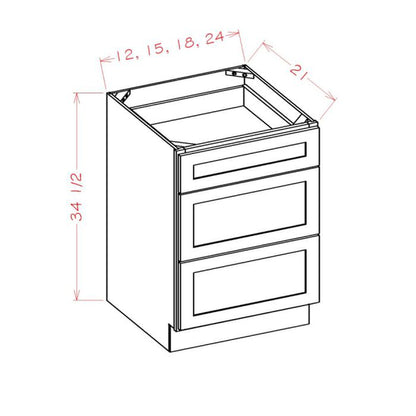 RTA Brilliant White Shaker 24" 3-Drawer Vanity Base Cabinet