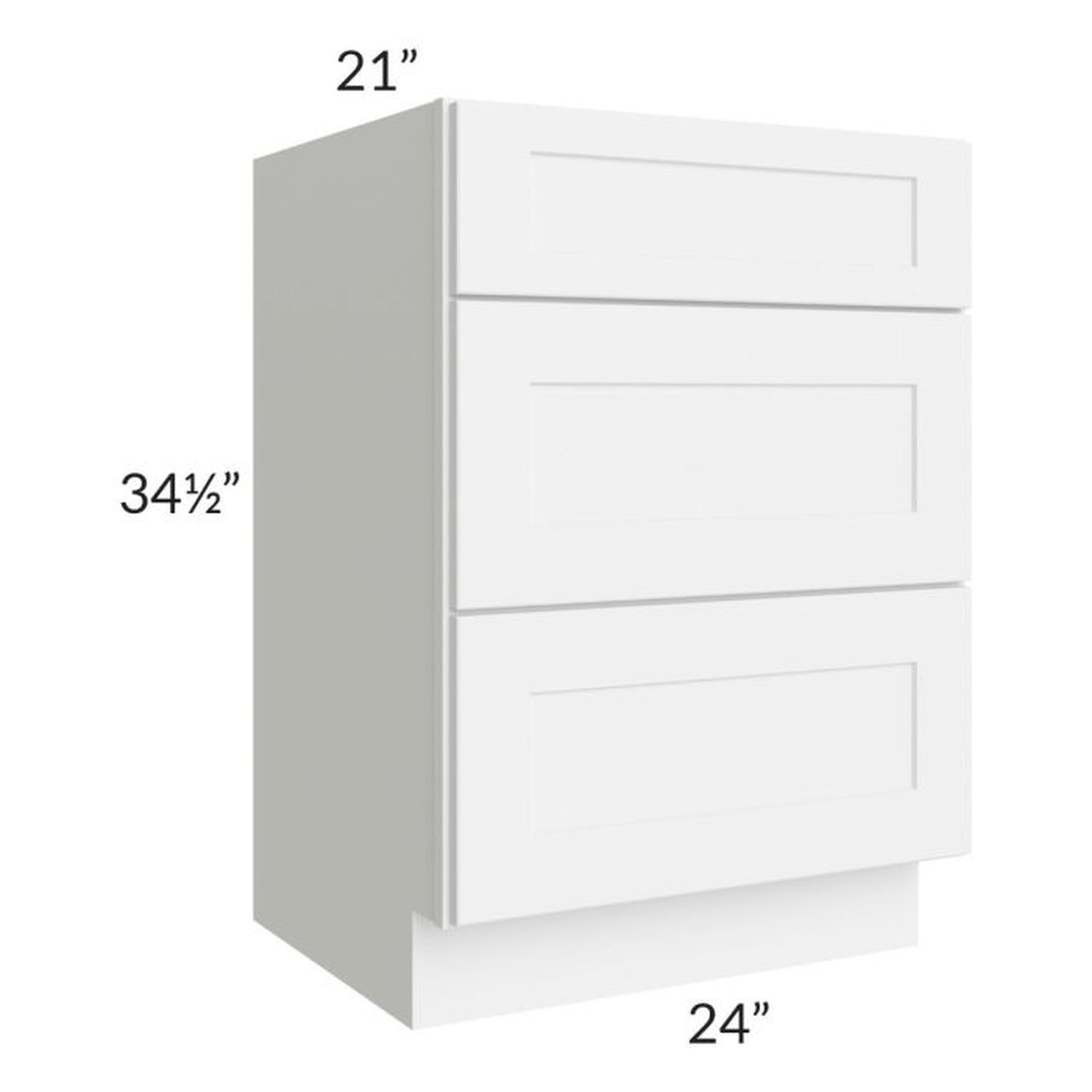 RTA Brilliant White Shaker 24" 3-Drawer Vanity Base Cabinet with 1 Decorative End Panel