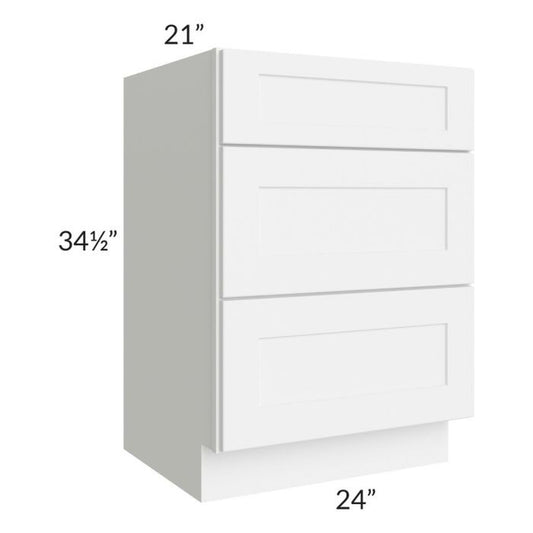 RTA Brilliant White Shaker 24" 3-Drawer Vanity Base Cabinet with 1 Decorative End Panel