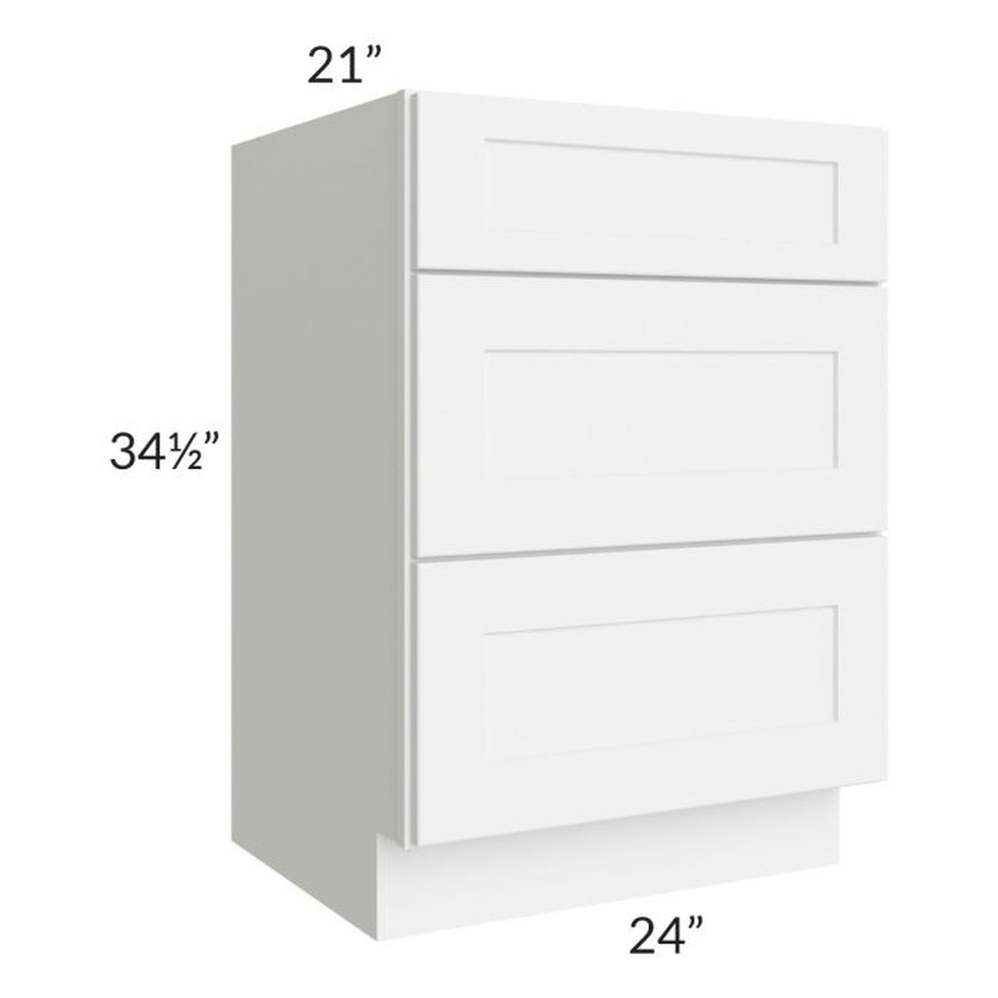 RTA Brilliant White Shaker 24" 3-Drawer Vanity Base Cabinet with 2 Decorative End Panels