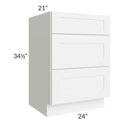 RTA Brilliant White Shaker 24" 3-Drawer Vanity Base Cabinet