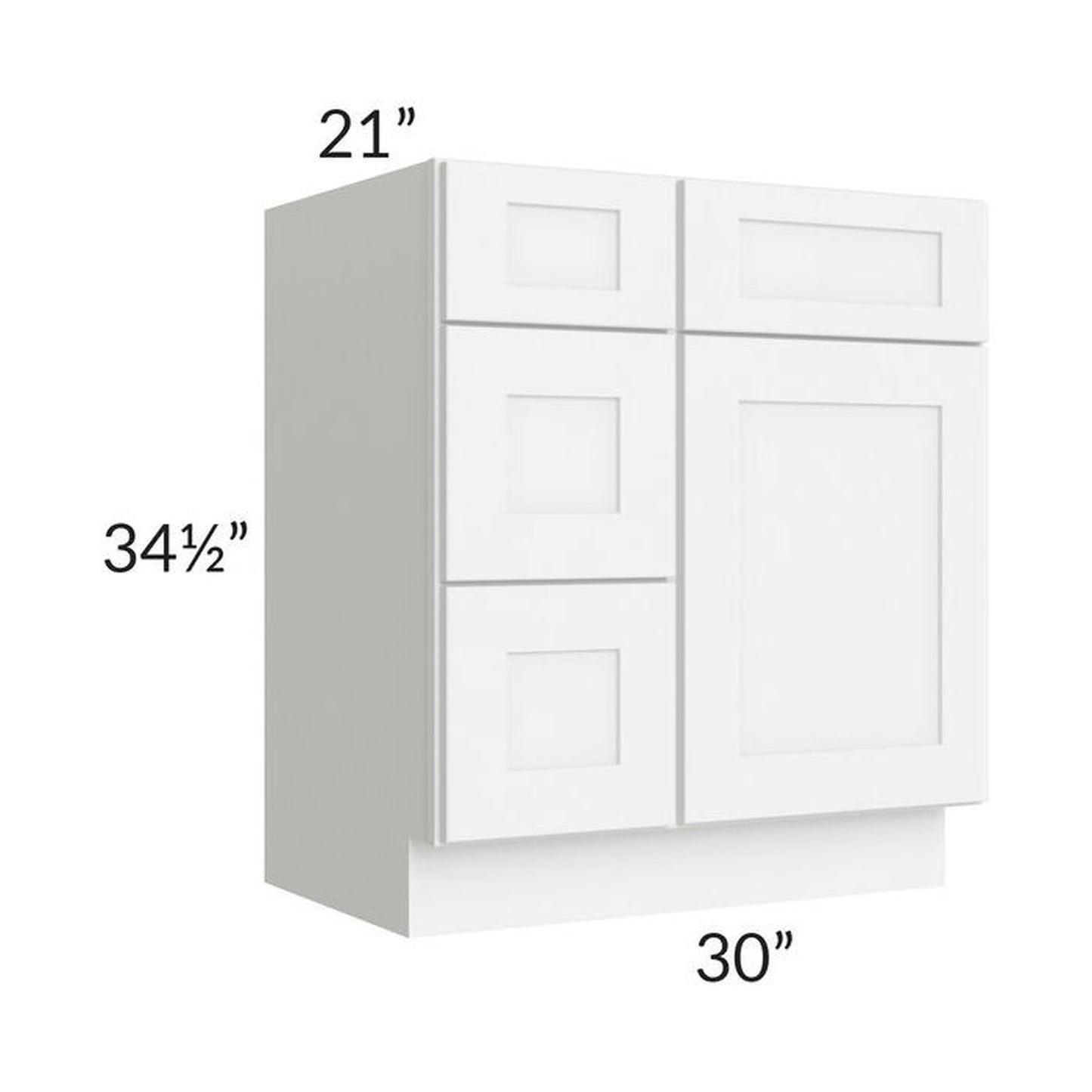 RTA Brilliant White Shaker 30" Vanity Base Cabinet (Drawers on Left)