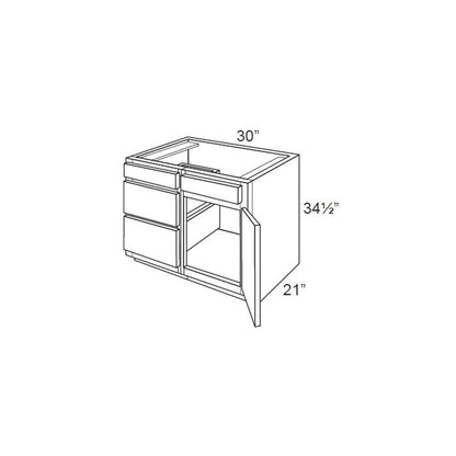 RTA Brilliant White Shaker 30" Vanity Base Cabinet (Drawers on Left) with 2 Decorative End Panels