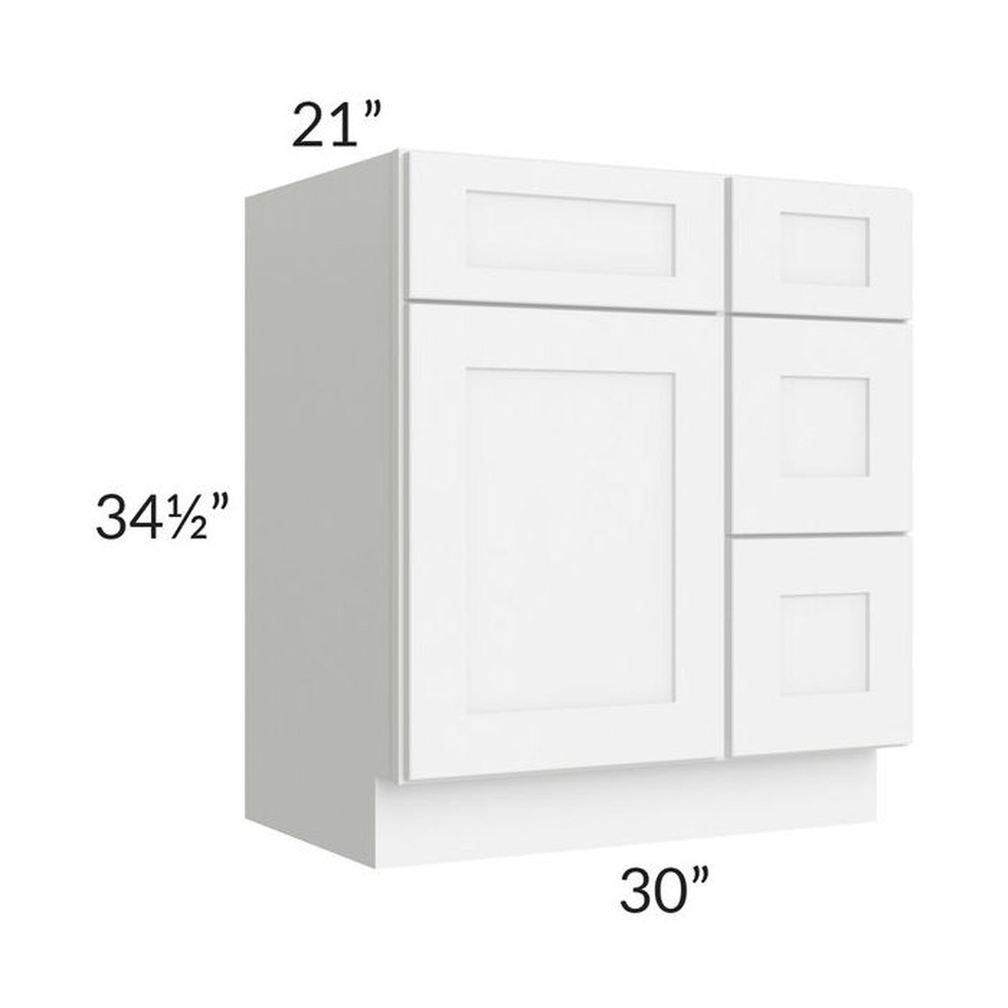 RTA Brilliant White Shaker 30" Vanity Base Cabinet (Drawers on Right)