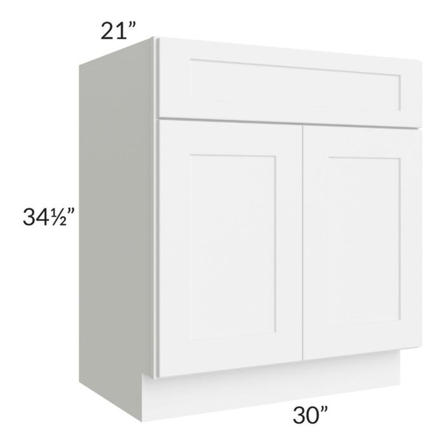 RTA Brilliant White Shaker 30" Vanity Base Cabinet with 1 False Drawer Front and 1 Decorative End Panel