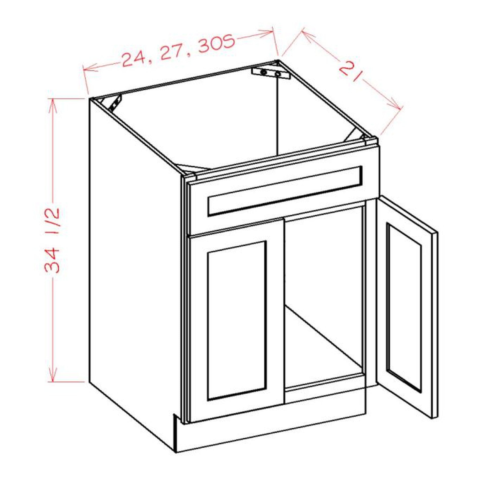 RTA Brilliant White Shaker 30" Vanity Base Cabinet with 1 False Drawer Front and 1 Decorative End Panel