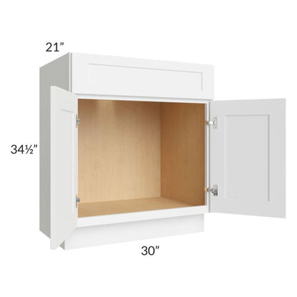 RTA Brilliant White Shaker 30" Vanity Base Cabinet with 1 False Drawer Front and 1 Decorative End Panel