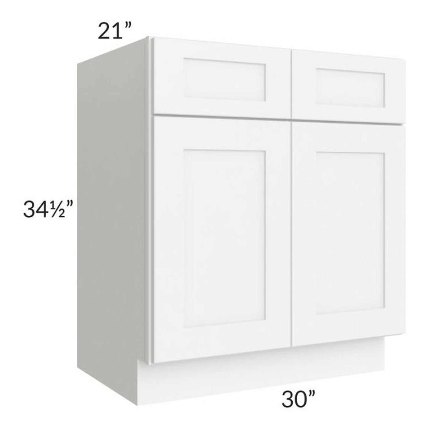 RTA Brilliant White Shaker 30" Vanity Base Cabinet with 2 False Drawer Fronts and 1 Decorative End Panel