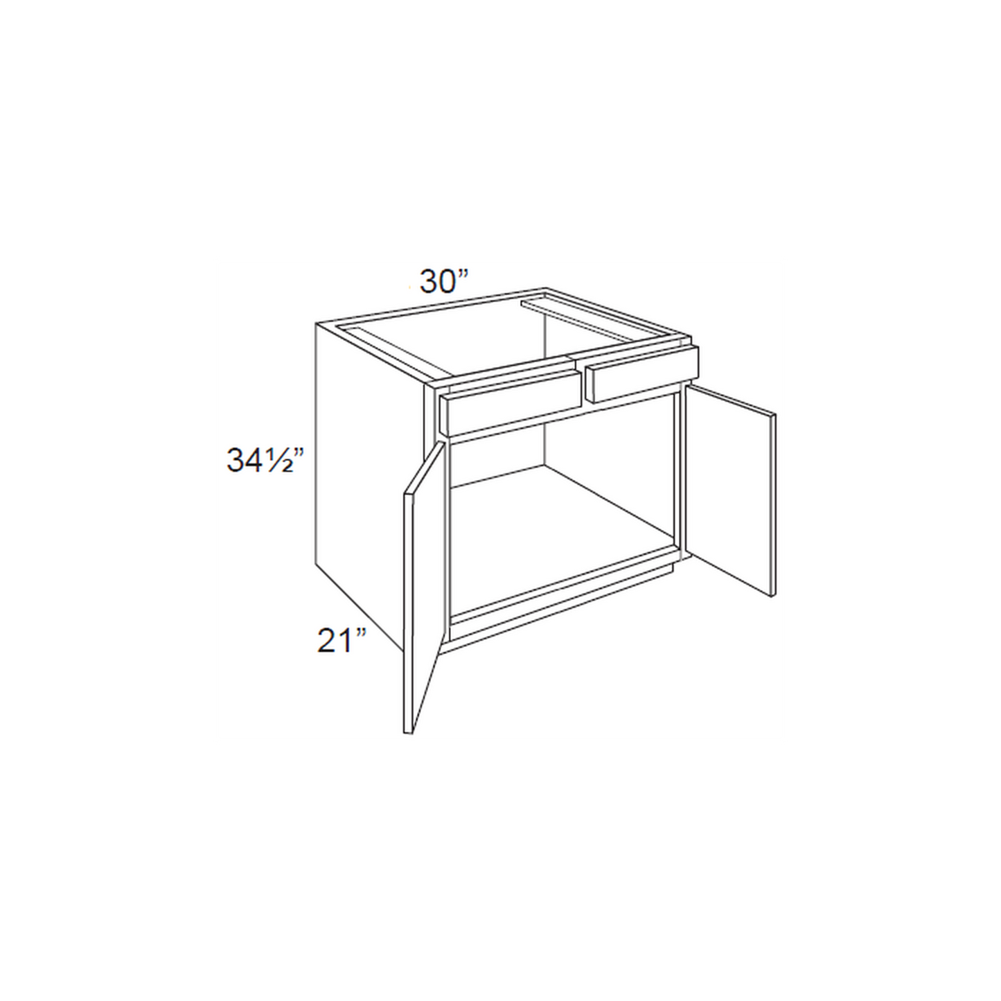 RTA Brilliant White Shaker 30" Vanity Base Cabinet with 2 False Drawer Fronts and 1 Decorative End Panel