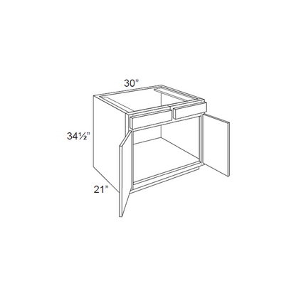 RTA Brilliant White Shaker 30" Vanity Base Cabinet with 2 False Drawer Fronts and 1 Decorative End Panel