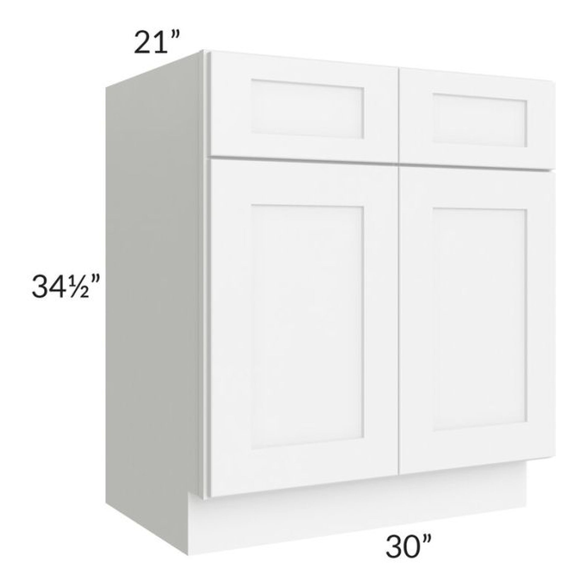 RTA Brilliant White Shaker 30" Vanity Base Cabinet with 2 False Drawer Fronts and 2 Decorative End Panels