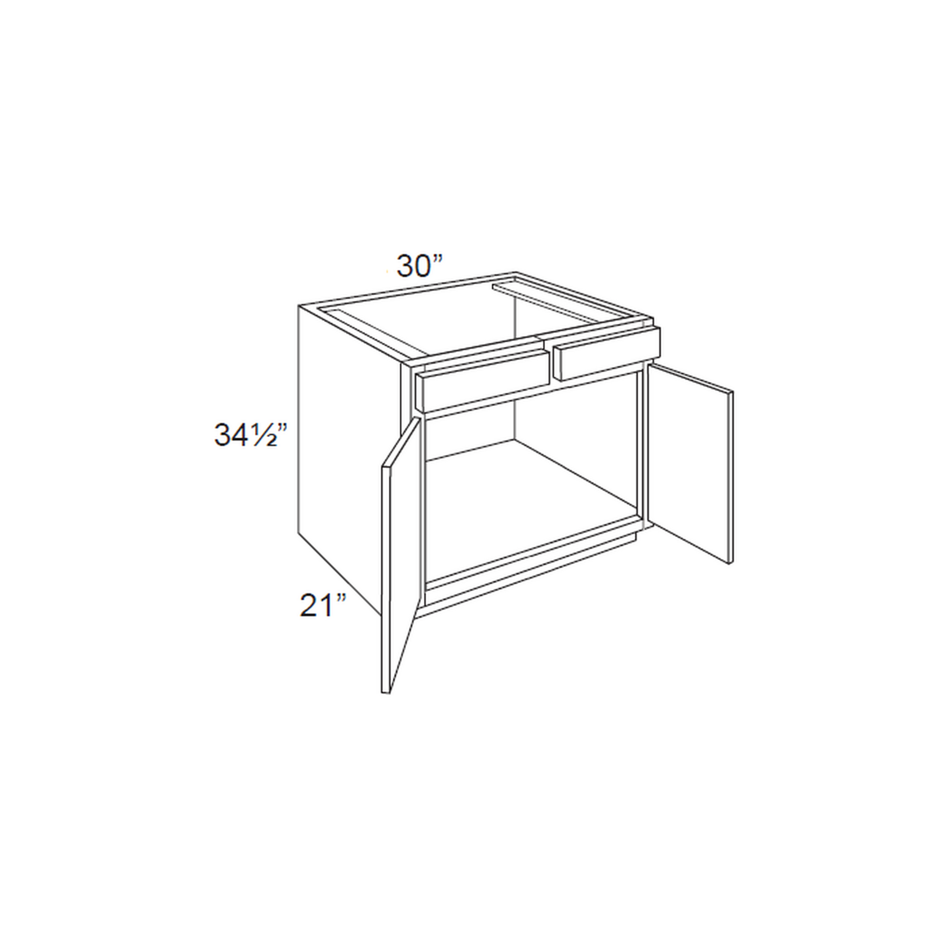 RTA Brilliant White Shaker 30" Vanity Base Cabinet with 2 False Drawer Fronts and 2 Decorative End Panels