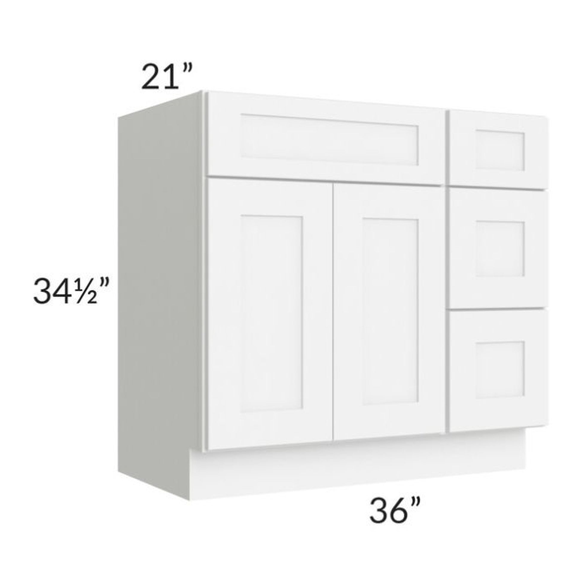 RTA Brilliant White Shaker 36" Vanity Base Cabinet (Drawers on Right)