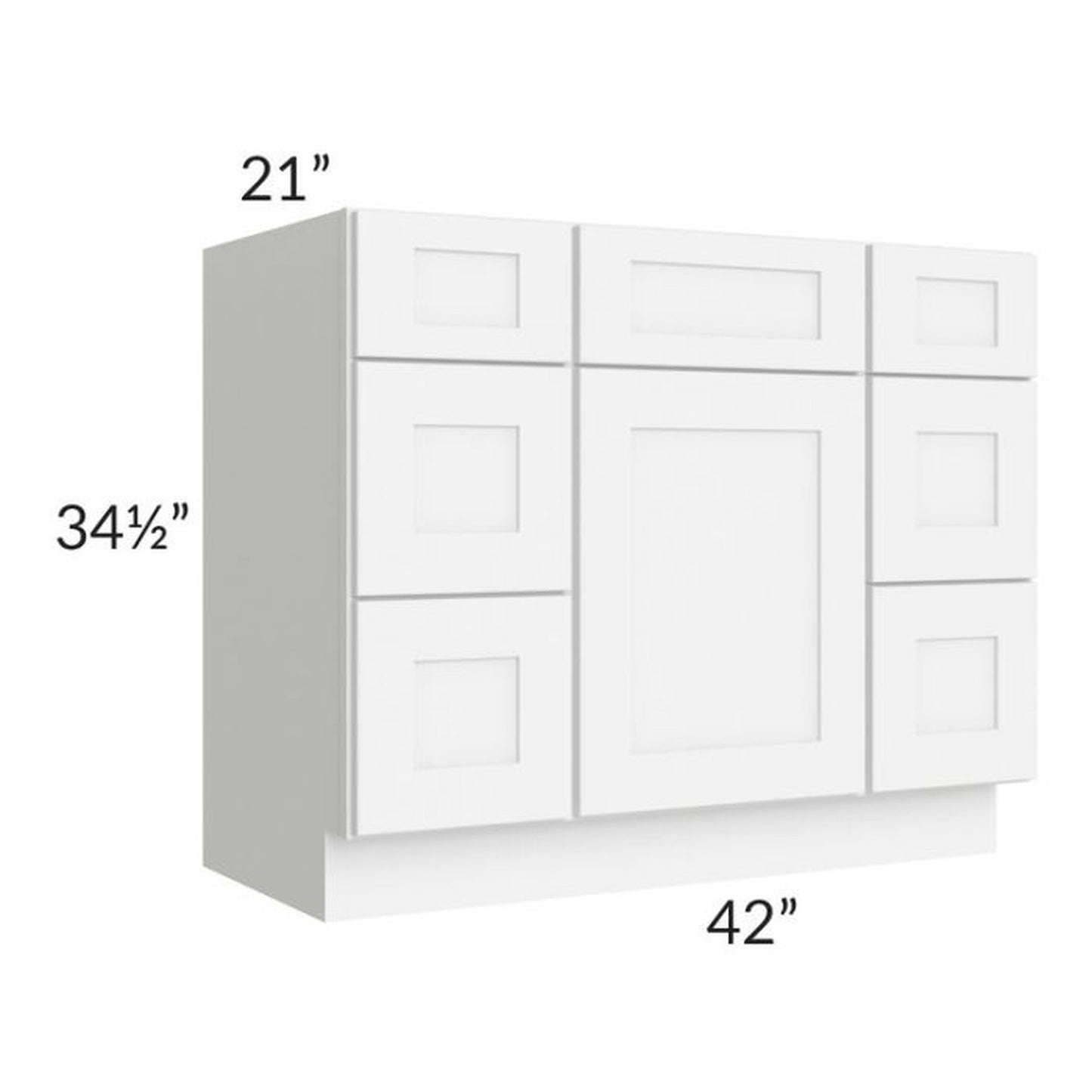 RTA Brilliant White Shaker SW-VDDB42 42" Vanity Base Cabinet with 2 Decorative End Panels
