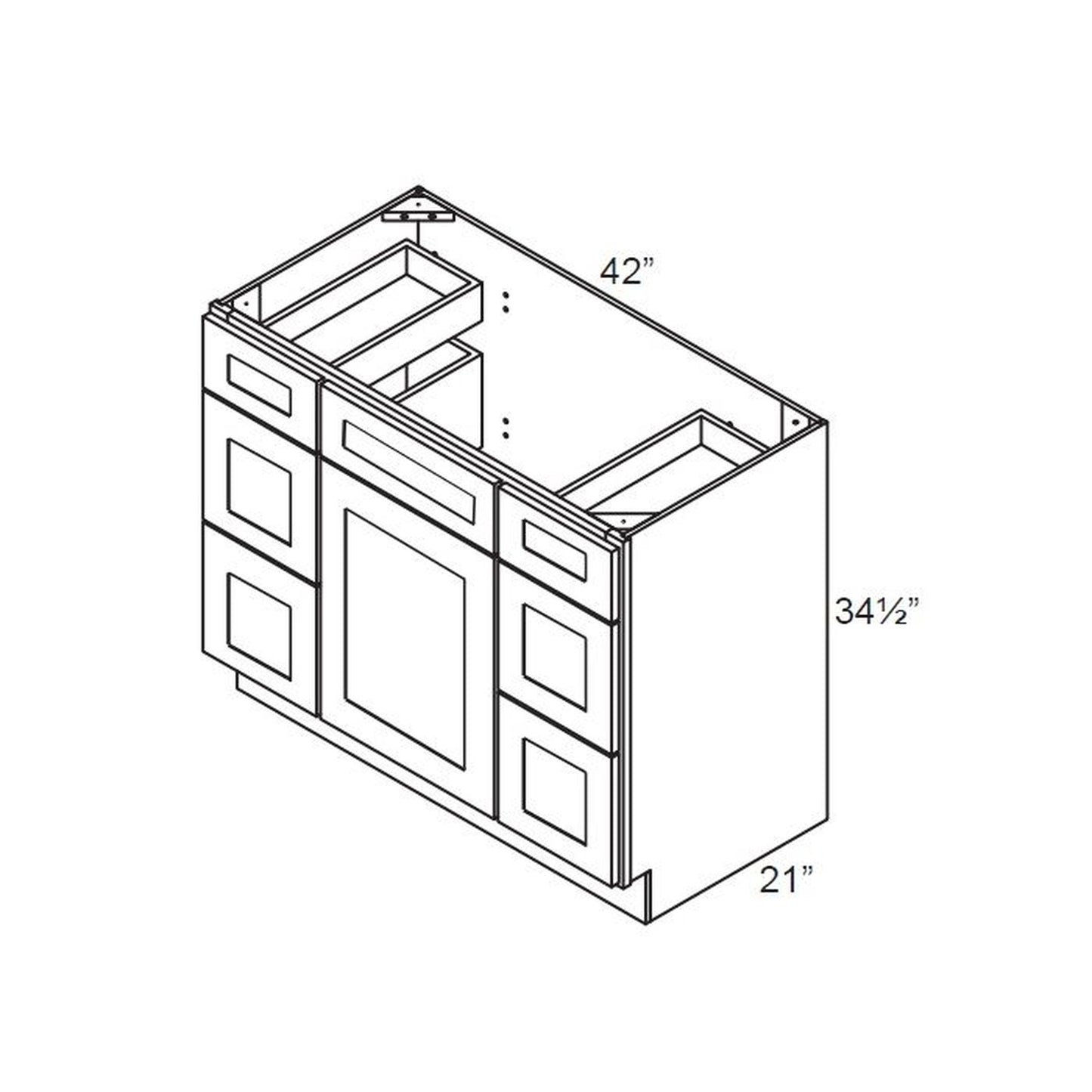 RTA Brilliant White Shaker SW-VDDB42 42" Vanity Base Cabinet with 2 Decorative End Panels