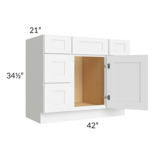 RTA Brilliant White Shaker SW-VDDB42 42" Vanity Base Cabinet with 2 Decorative End Panels